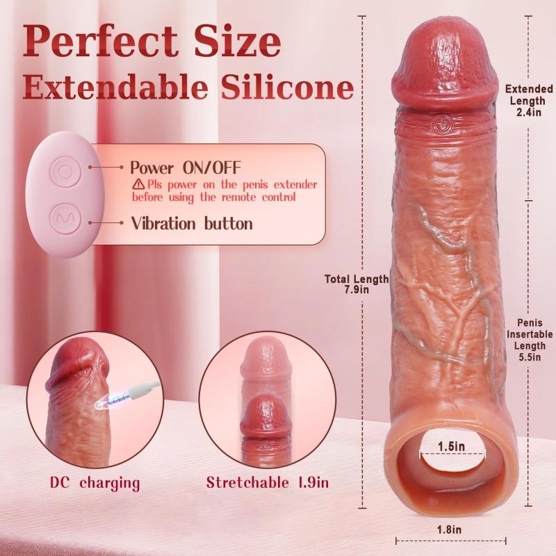 5-in-1 Penis Sleeve Cock Sleeve Vibrator – Realistic Vibrating Male Sex Toy with Smart App & Elastic Extender